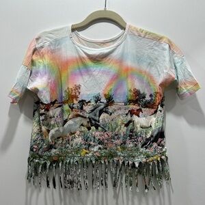 Colorful Horse Print Kids Fringe Tee